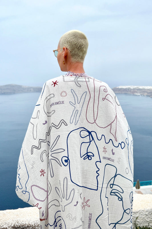 Special Pre-Order | CAFTAN - FACES PRINT | WHITE